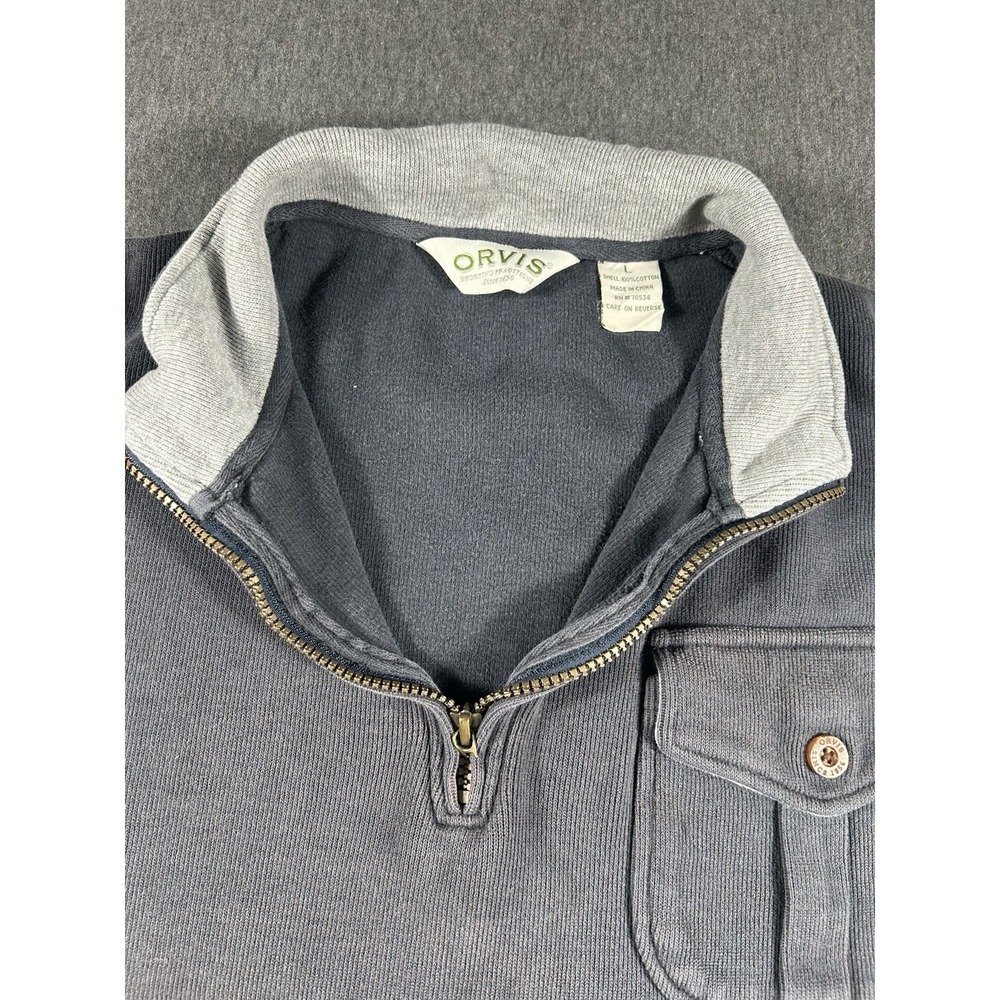 Orvis Men's Vintage 1/4 Zip Ribbed Cotton Pullover Sweater with Elbow Patch L - Picture 3 of 9